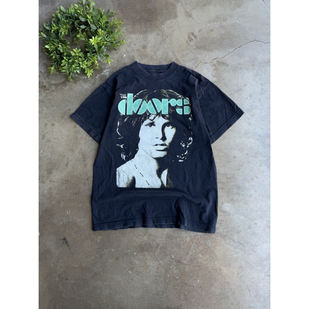 Vtg The Doors Jim Morrison Graphic Band Tour Shirt Distressed Faded Black S/M